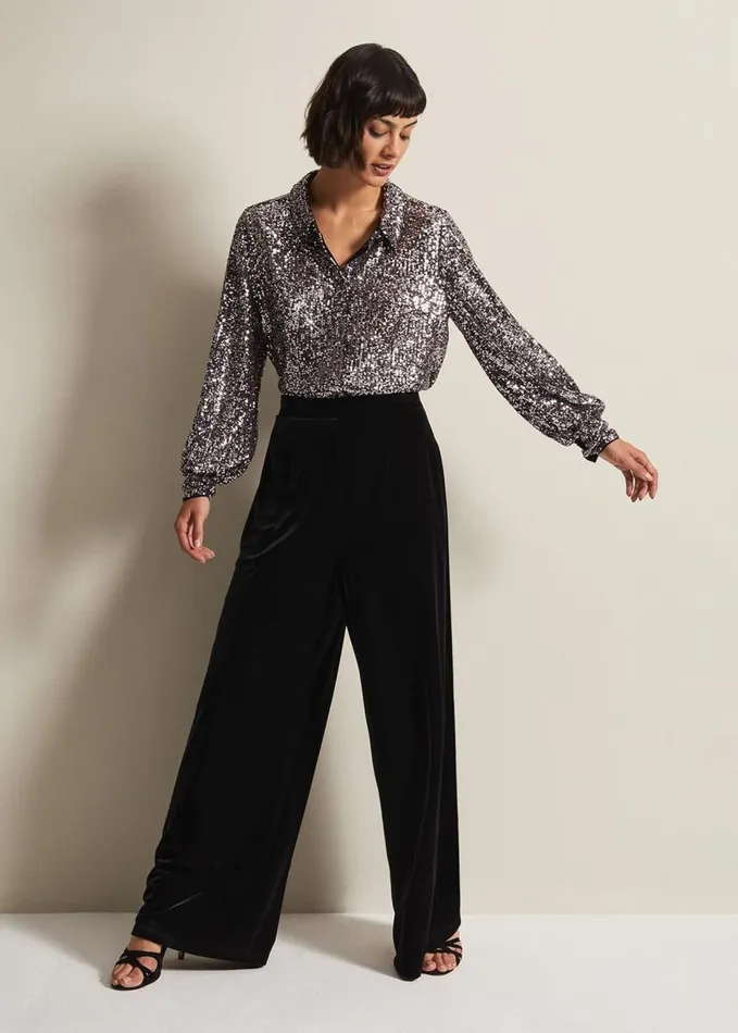 Phase Eight Medora Sequin Shirt Silver Women Shirts and Blouses