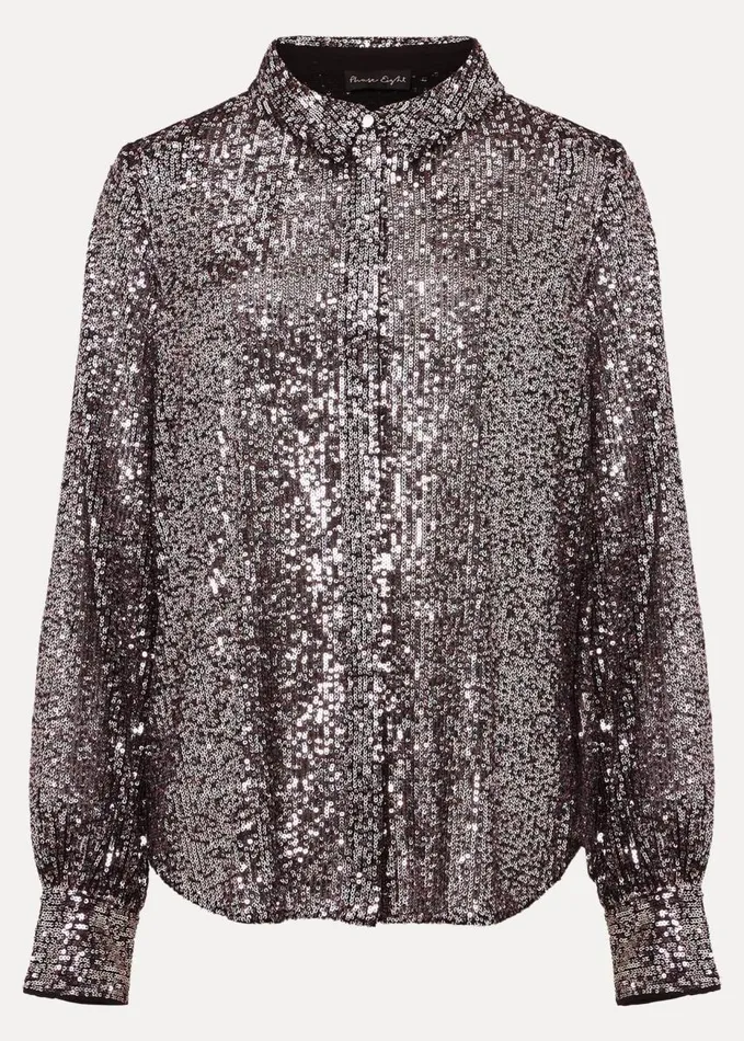 Phase Eight Medora Sequin Shirt Silver Women Shirts and Blouses