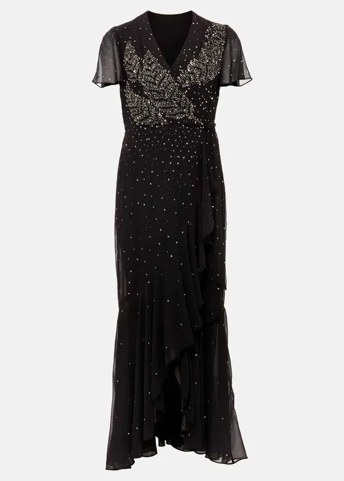 Phase Eight Melody Sequin Feather Maxi Dress Black Women Dresses