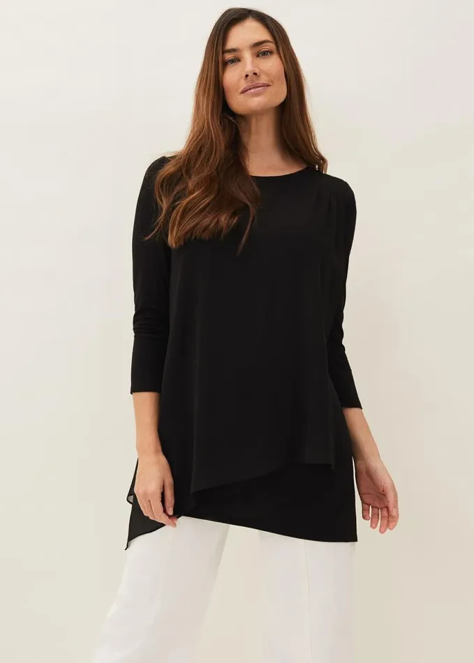 Phase Eight Mika Ruched Longline Top Black Women Tops and TShirts