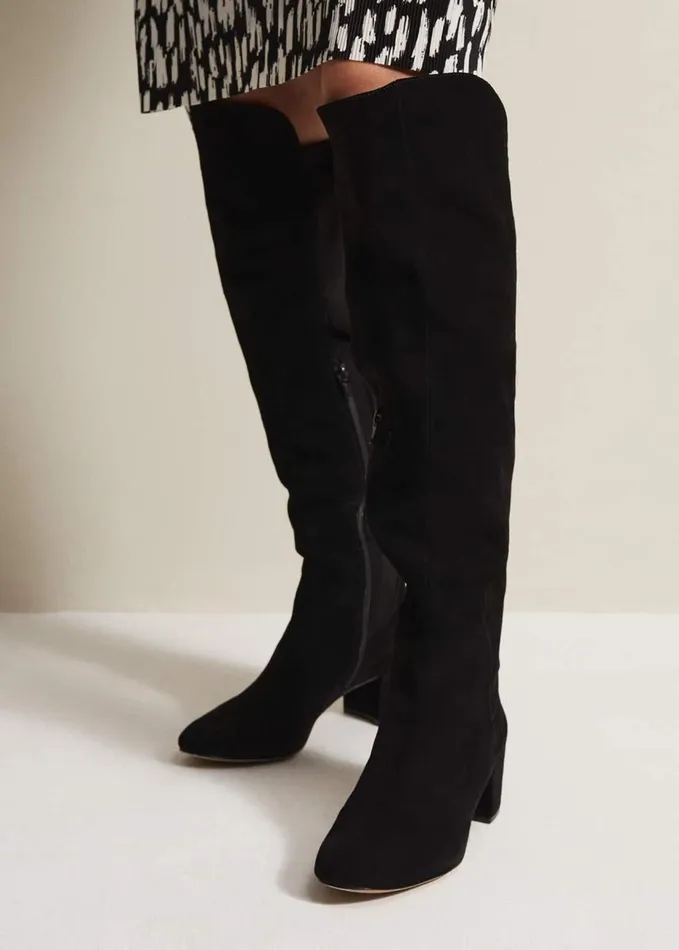 Phase Eight Milly Black Leather Knee High Boots Black Women Boots