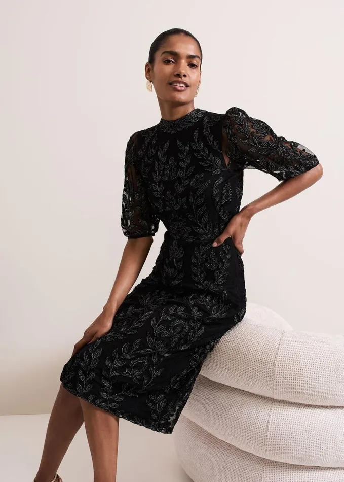 Phase Eight Misha Tapework Shimmer Dress Black Women Dresses