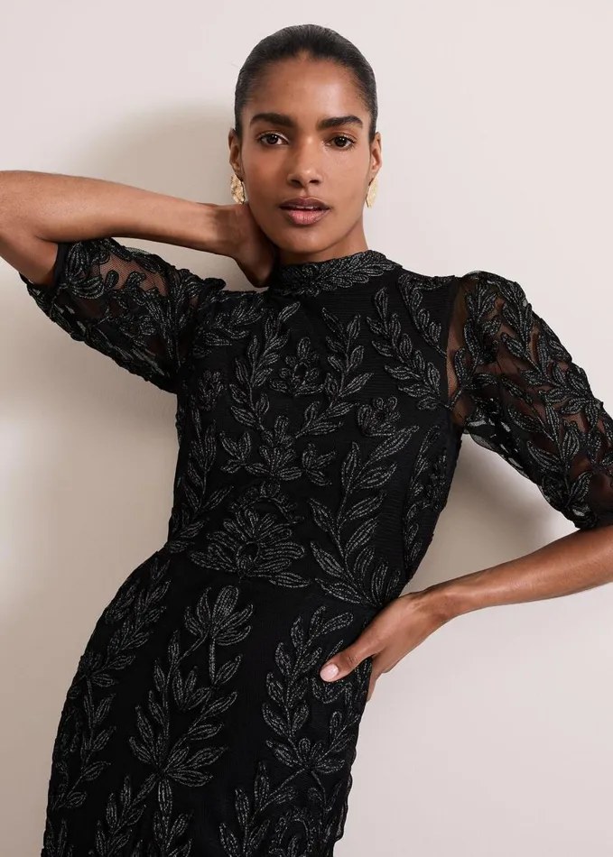 Phase Eight Misha Tapework Shimmer Dress Black Women Dresses