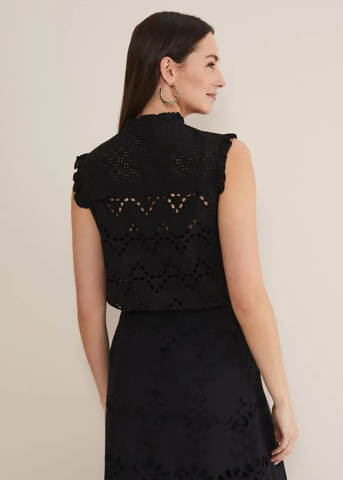 Phase Eight Mollie Broderie Sleeveless Blouse Black Women Shirts and Blouses