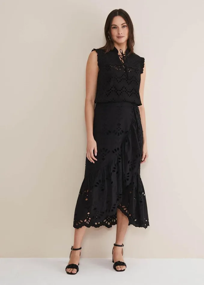 Phase Eight Mollie Broderie Sleeveless Blouse Black Women Shirts and Blouses