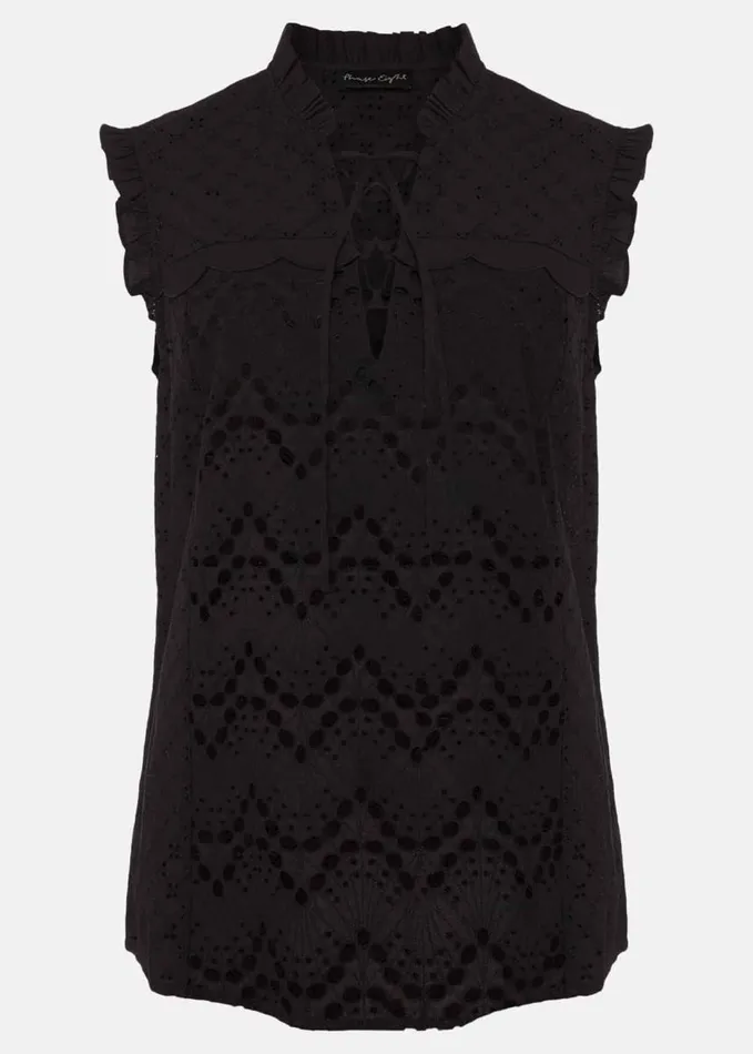 Phase Eight Mollie Broderie Sleeveless Blouse Black Women Shirts and Blouses