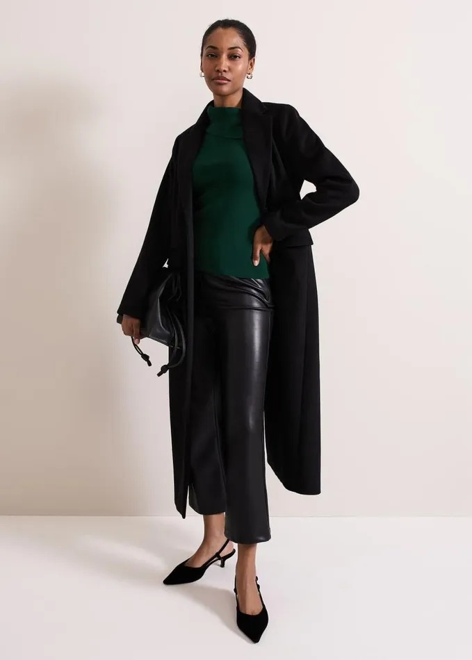 Phase Eight Mya Black Pu Crop Trousers Black Women Trousers