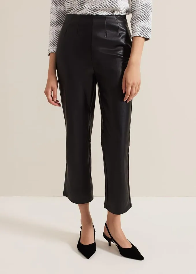 Phase Eight Mya Black Pu Crop Trousers Black Women Trousers