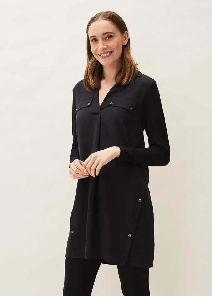 Phase Eight Neave Button Tunic Black Women Shirts and Blouses