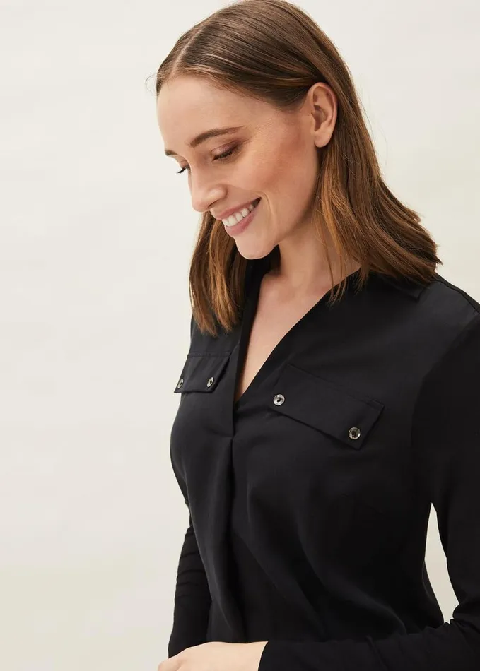 Phase Eight Neave Button Tunic Black Women Shirts and Blouses