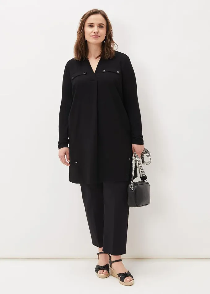 Phase Eight Neave Button Tunic Black Women Shirts and Blouses