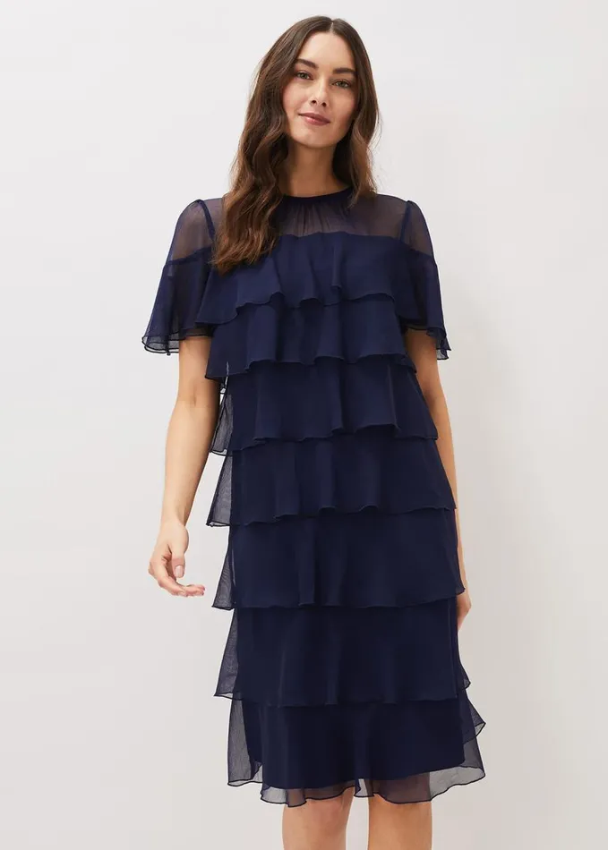 Phase Eight Nika Tiered Shift Dress Navy Women Dresses