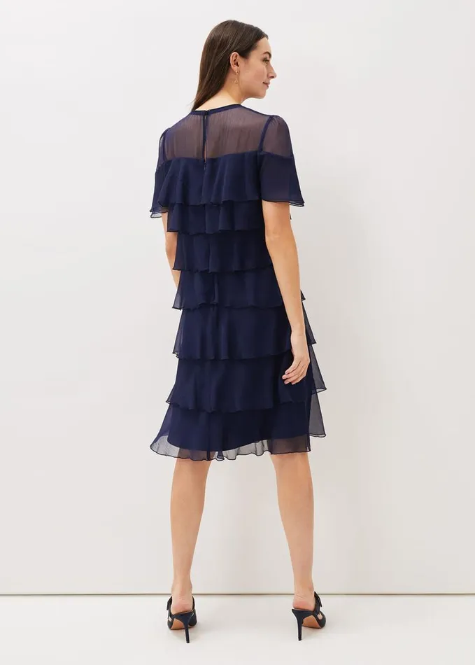 Phase Eight Nika Tiered Shift Dress Navy Women Dresses