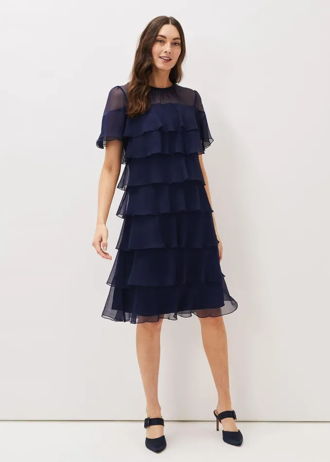 Phase Eight Nika Tiered Shift Dress Navy Women Dresses