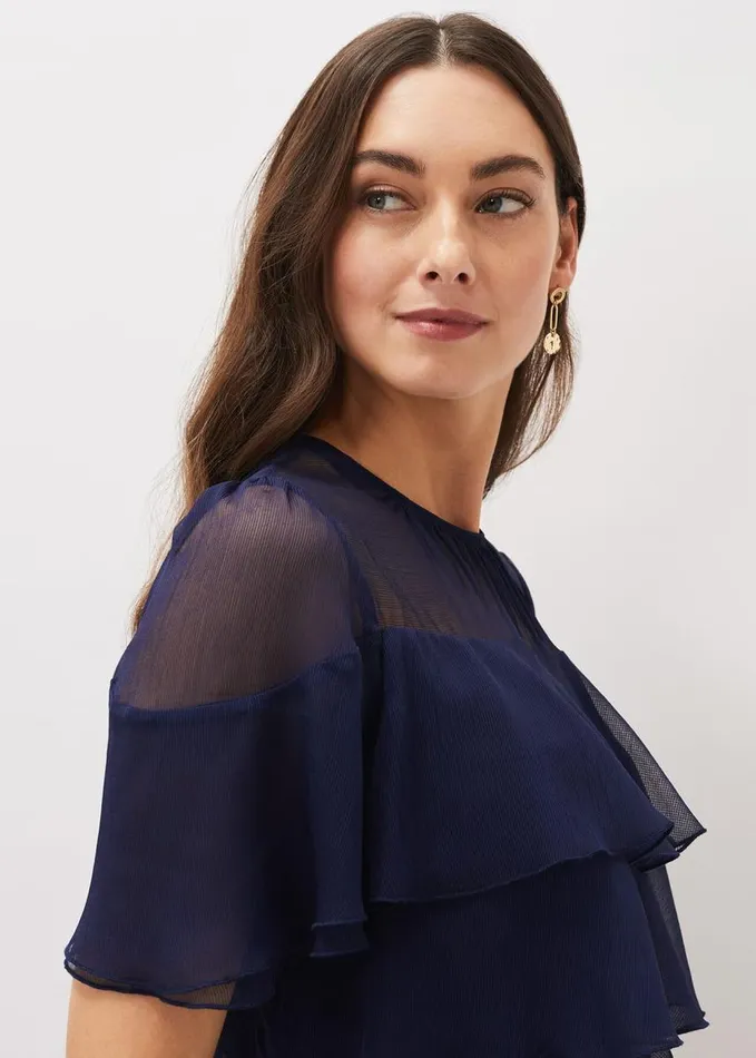 Phase Eight Nika Tiered Shift Dress Navy Women Dresses