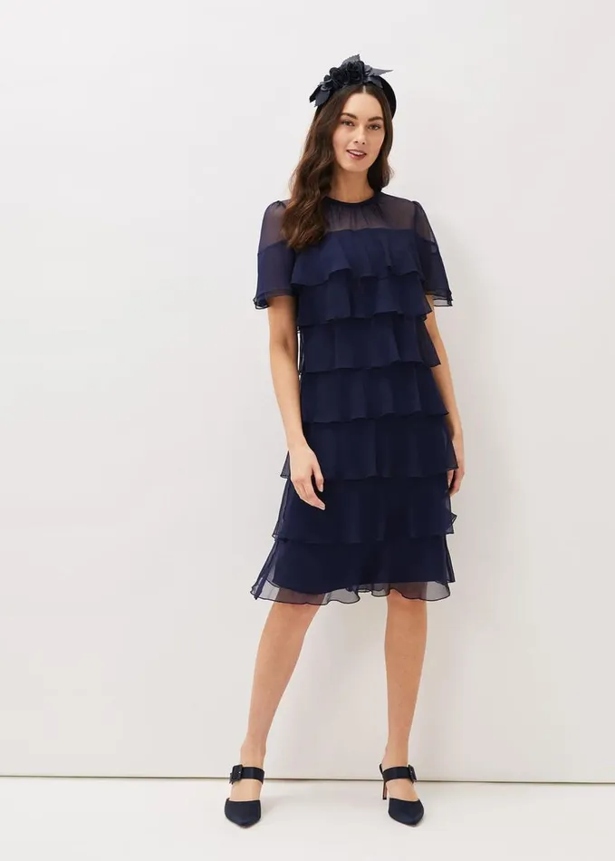 Phase Eight Nika Tiered Shift Dress Navy Women Dresses