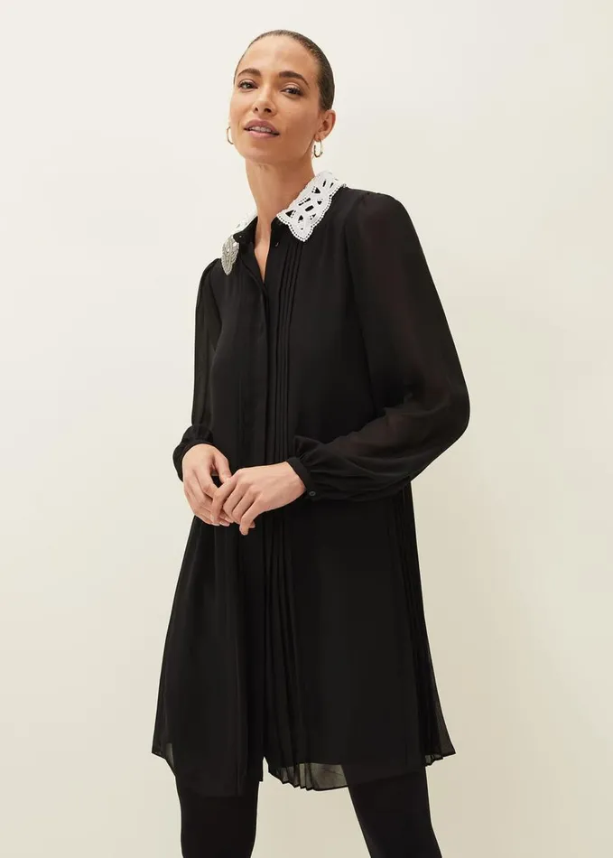 Phase Eight Norah Collar Detail Swing Dress Black Women Dresses