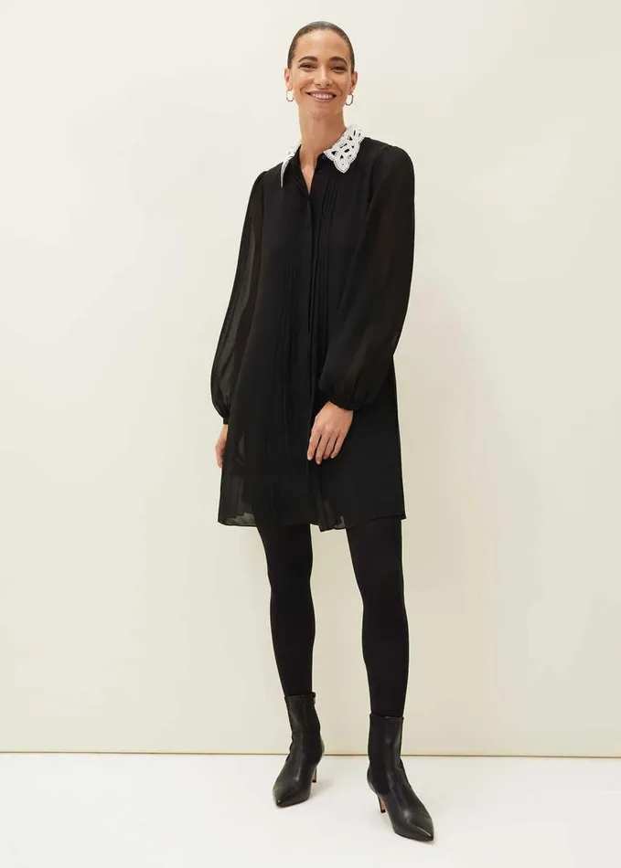 Phase Eight Norah Collar Detail Swing Dress Black Women Dresses