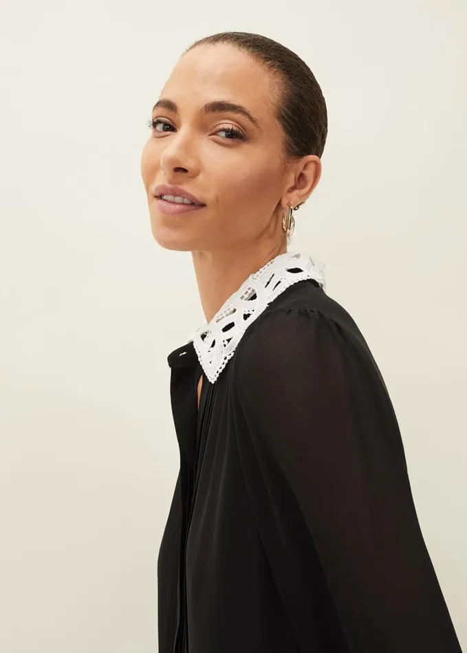 Phase Eight Norah Collar Detail Swing Dress Black Women Dresses