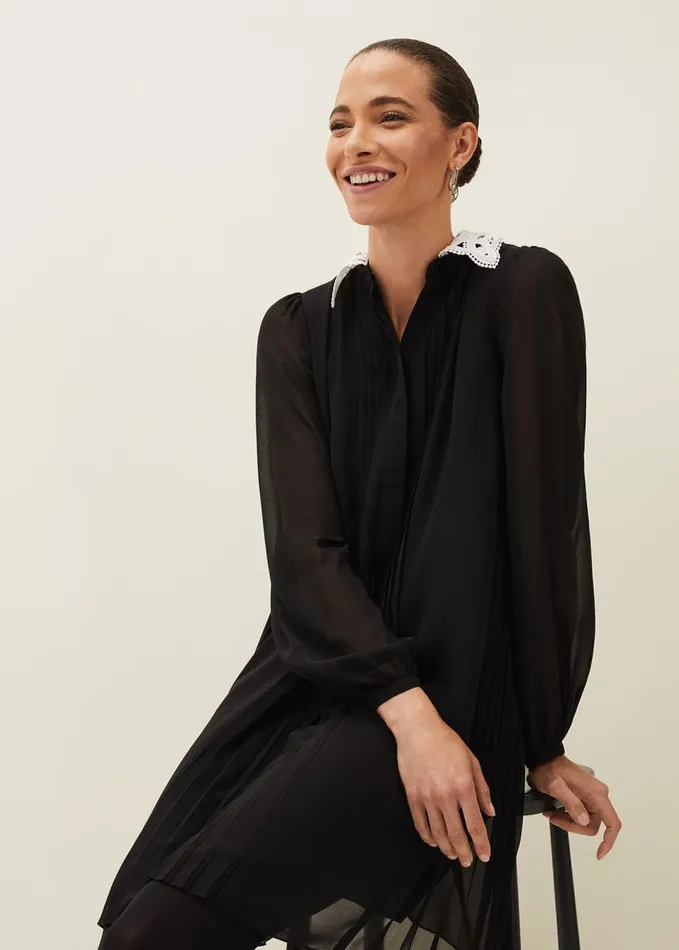 Phase Eight Norah Collar Detail Swing Dress Black Women Dresses