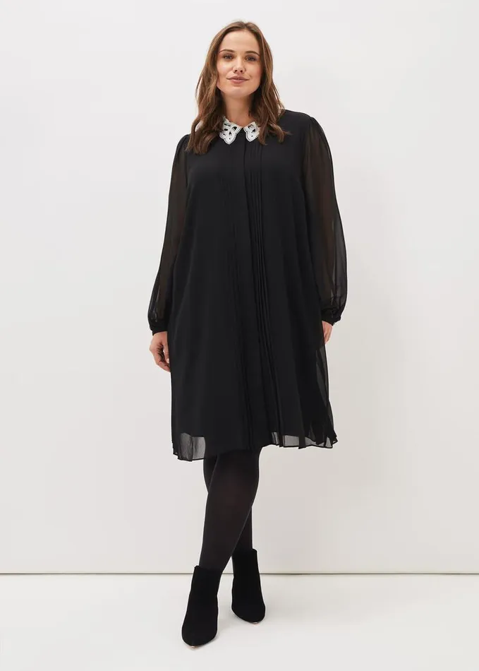 Phase Eight Norah Collar Detail Swing Dress Black Women Dresses