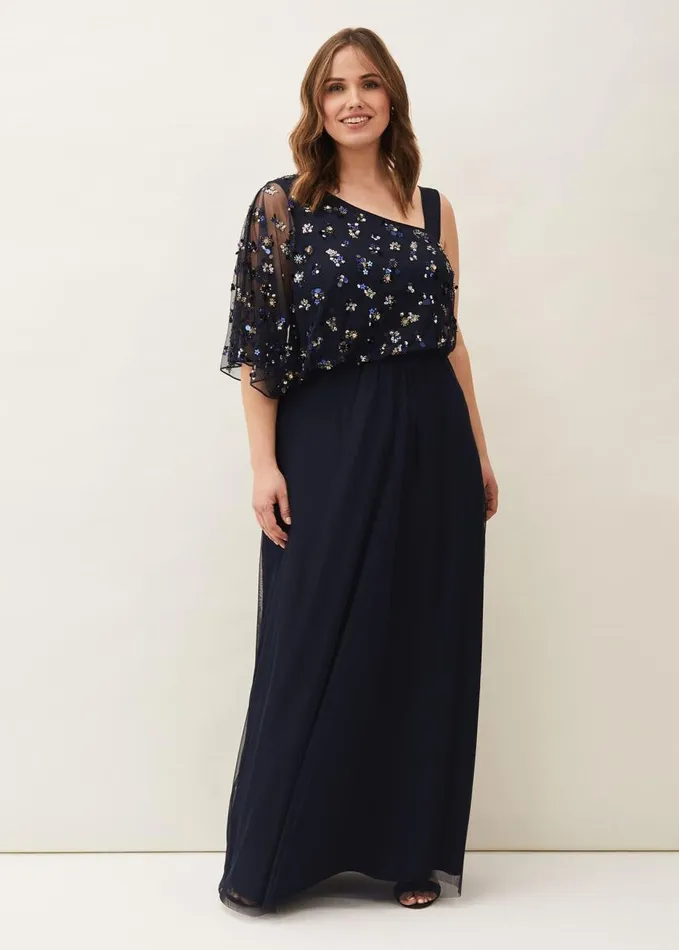 Phase Eight Orianne One Shoulder Tulle Dress Navy Women Dresses
