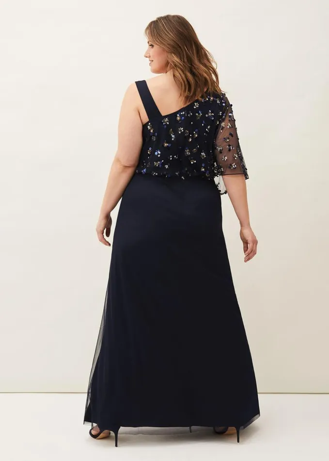 Phase Eight Orianne One Shoulder Tulle Dress Navy Women Dresses