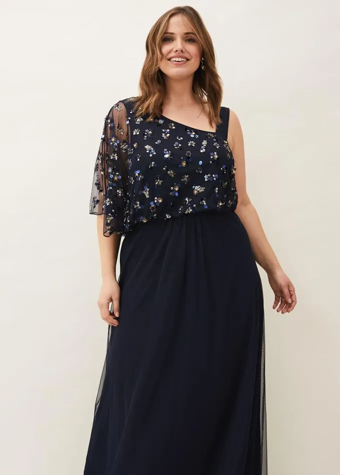 Phase Eight Orianne One Shoulder Tulle Dress Navy Women Dresses