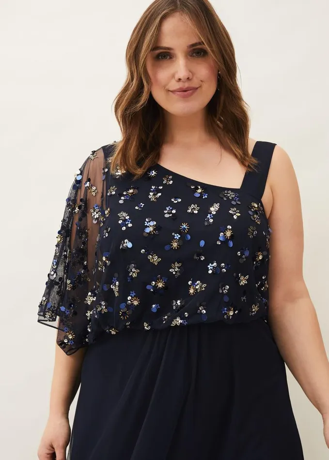 Phase Eight Orianne One Shoulder Tulle Dress Navy Women Dresses