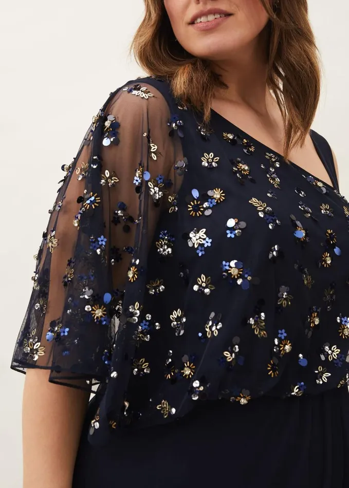 Phase Eight Orianne One Shoulder Tulle Dress Navy Women Dresses