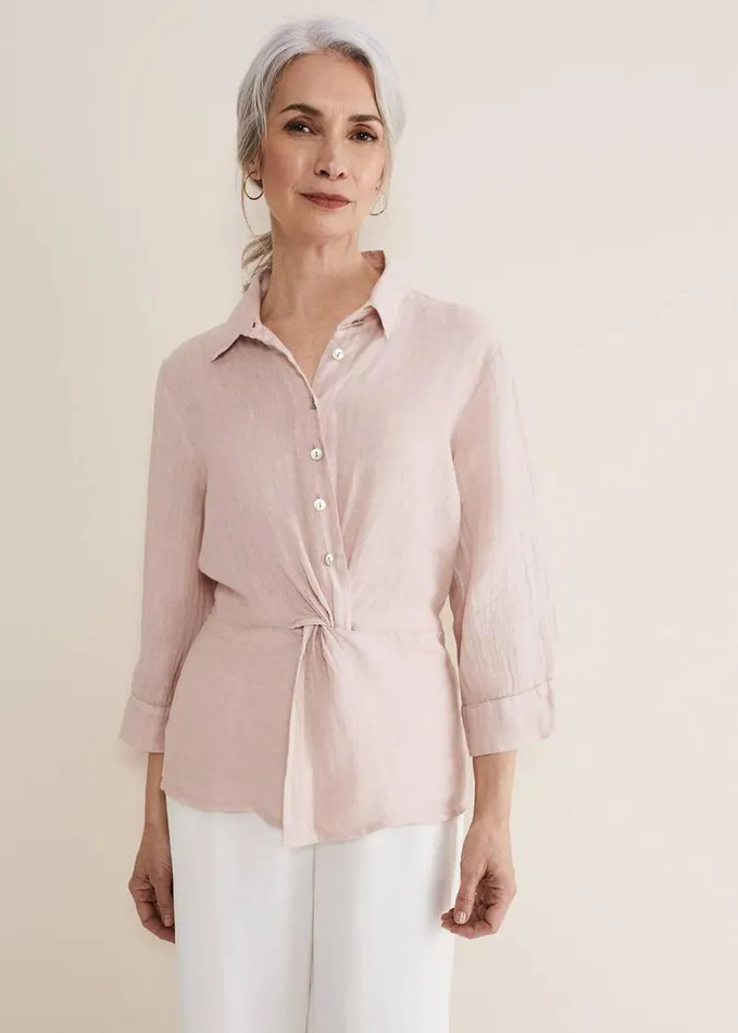 Phase Eight Ottely Twist Front Blouse Soft Pink Women Shirts and Blouses