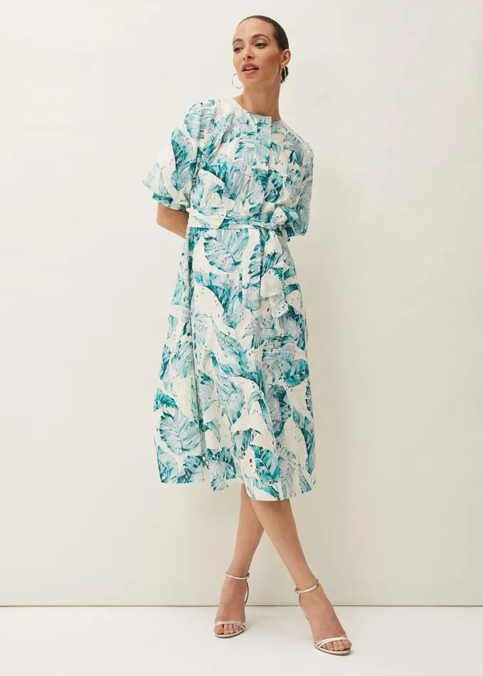 Phase Eight Palms Broderie Anglaise Printed Cotton Dress Aquamarineivory Women Dresses