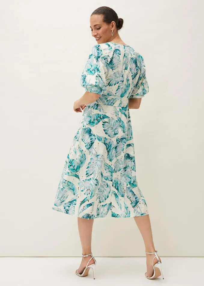 Phase Eight Palms Broderie Anglaise Printed Cotton Dress Aquamarineivory Women Dresses