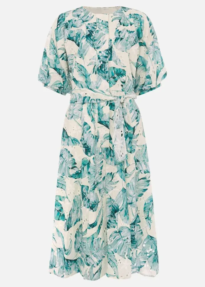 Phase Eight Palms Broderie Anglaise Printed Cotton Dress Aquamarineivory Women Dresses