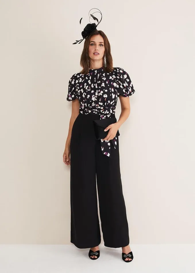 Phase Eight Paulina Puff Sleeve Animal Jumpsuit Blackmulti Women Dresses