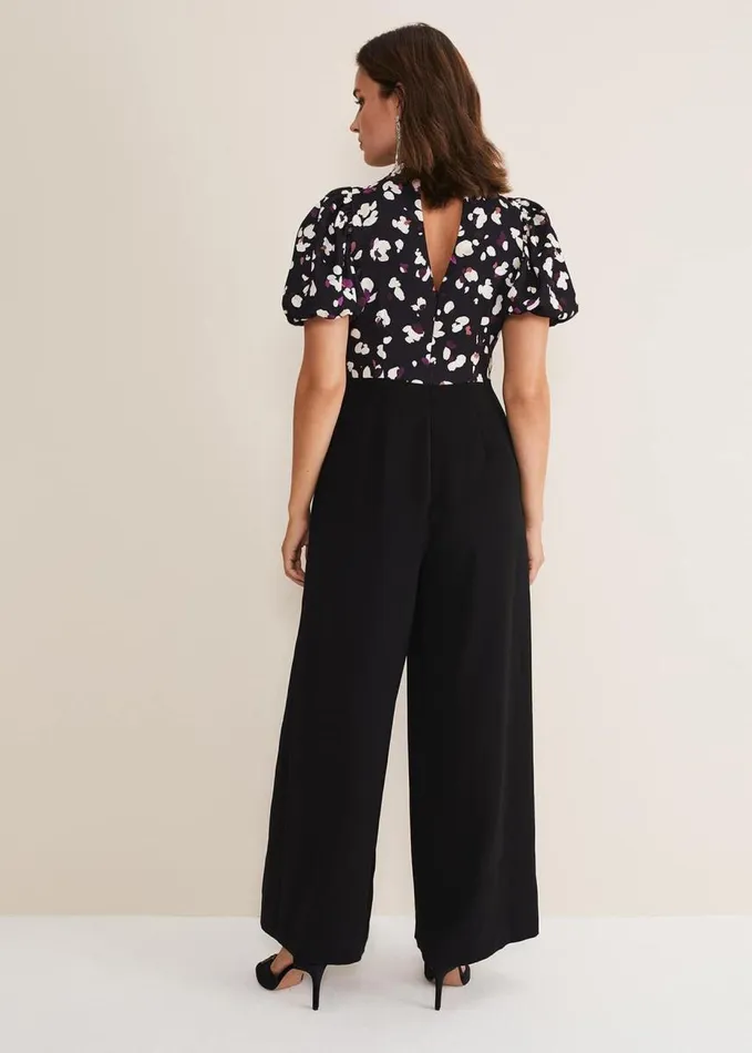 Phase Eight Paulina Puff Sleeve Animal Jumpsuit Blackmulti Women Dresses
