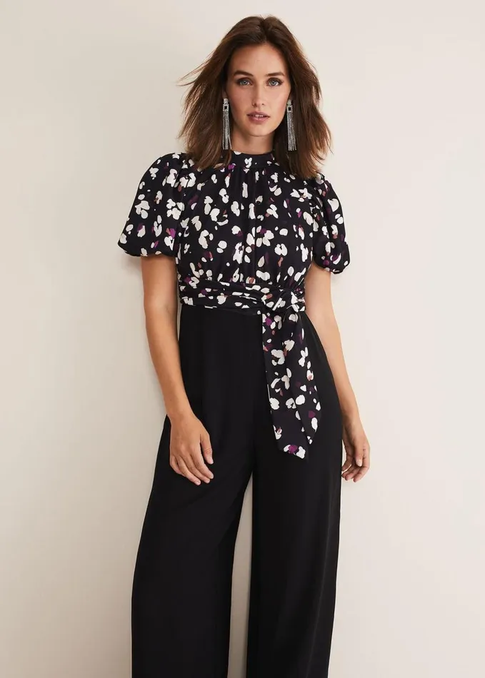 Phase Eight Paulina Puff Sleeve Animal Jumpsuit Blackmulti Women Dresses