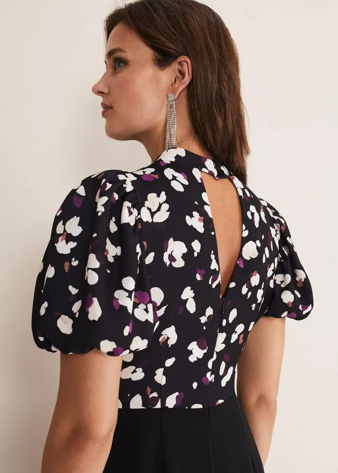 Phase Eight Paulina Puff Sleeve Animal Jumpsuit Blackmulti Women Dresses