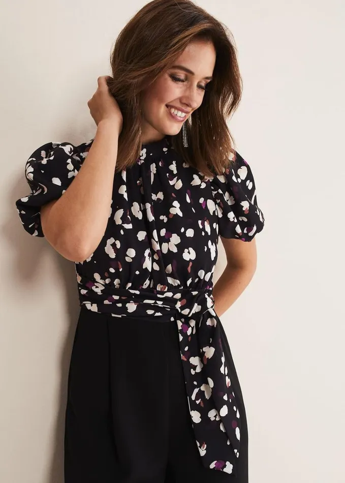 Phase Eight Paulina Puff Sleeve Animal Jumpsuit Blackmulti Women Dresses