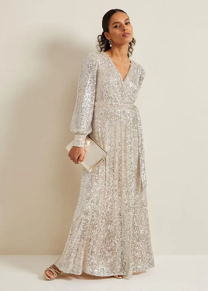 Phase Eight Petite Amily Sequin Maxi Dress Silver Women Petite Dresses