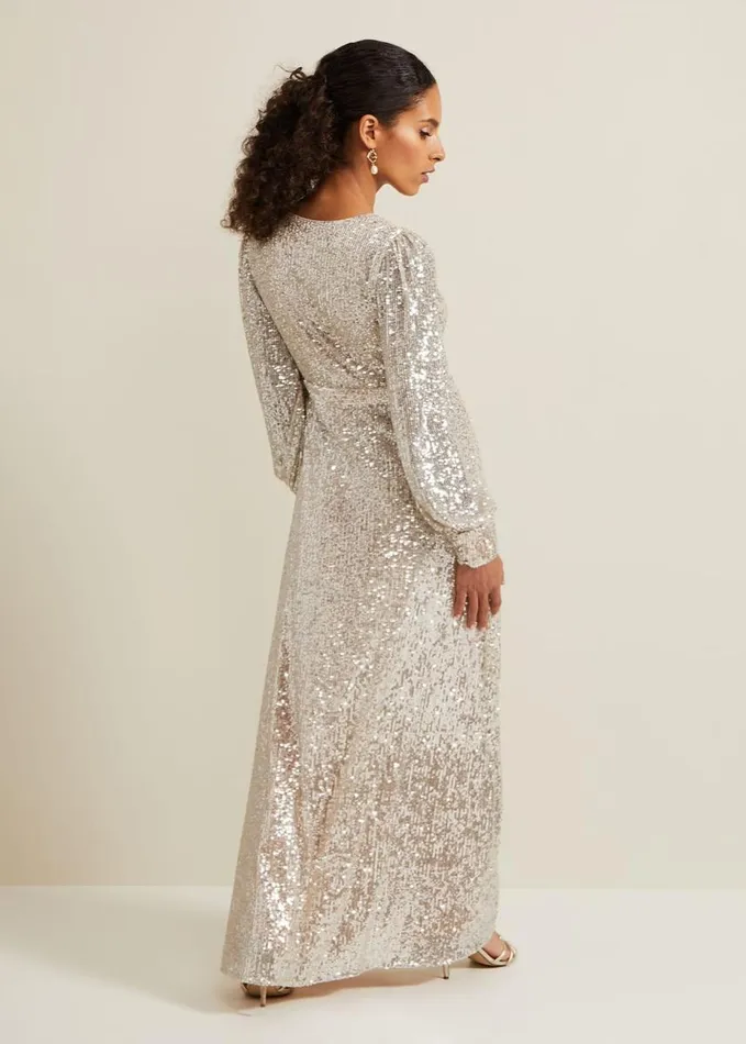 Phase Eight Petite Amily Sequin Maxi Dress Silver Women Petite Dresses