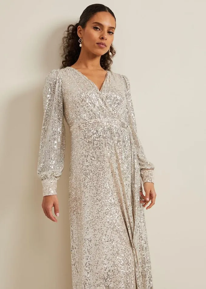Phase Eight Petite Amily Sequin Maxi Dress Silver Women Petite Dresses