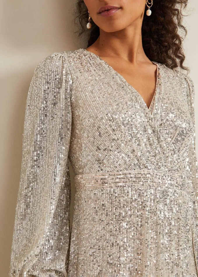 Phase Eight Petite Amily Sequin Maxi Dress Silver Women Petite Dresses