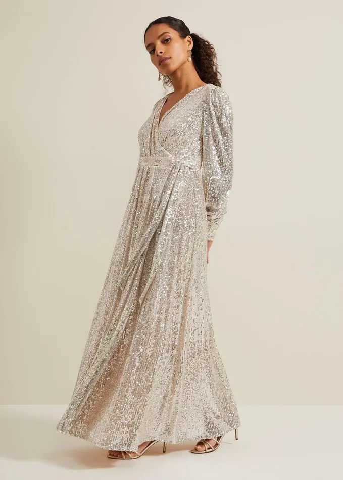 Phase Eight Petite Amily Sequin Maxi Dress Silver Women Petite Dresses