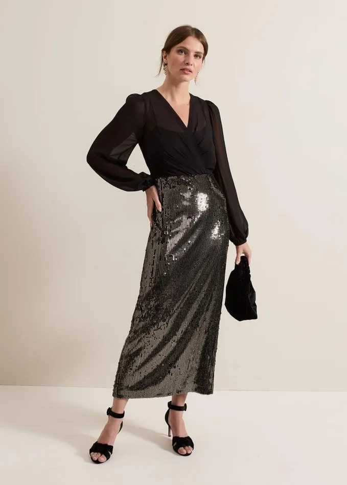 Phase Eight Petite Aniya Sequin Long Sleeve Dress Blackmulti Women Dresses