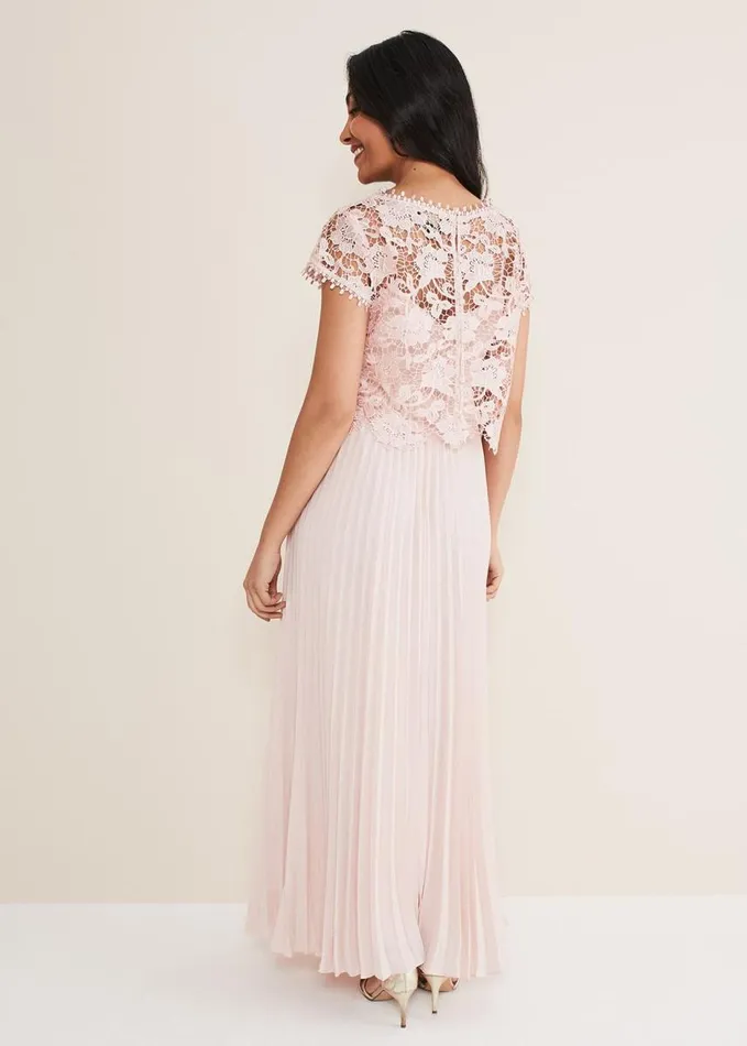 Phase Eight Petite Michelle Lace Pleated Maxi Dress Antique Rose Women Dresses