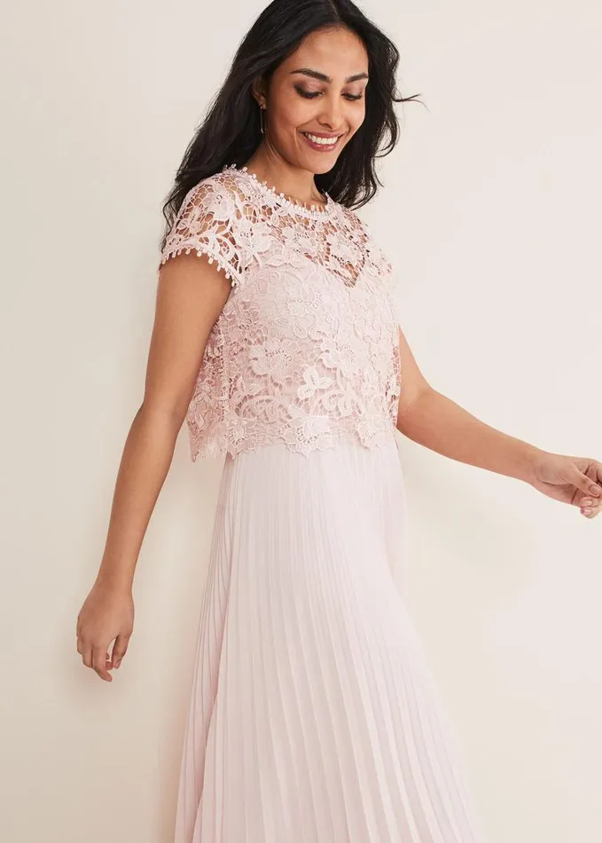 Phase Eight Petite Michelle Lace Pleated Maxi Dress Antique Rose Women Dresses