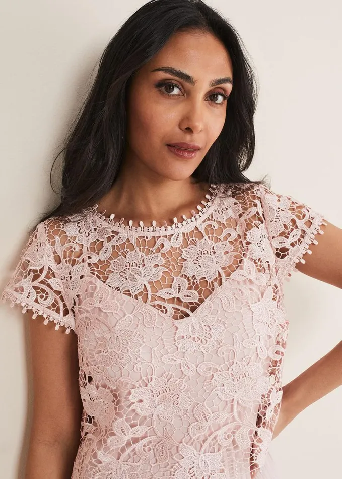 Phase Eight Petite Michelle Lace Pleated Maxi Dress Antique Rose Women Dresses