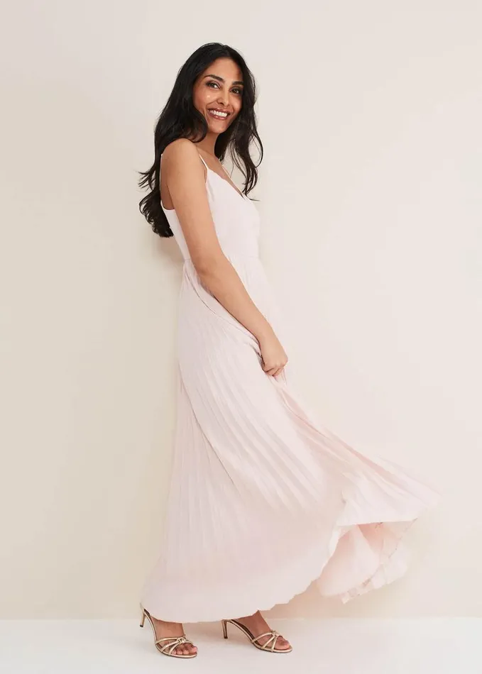 Phase Eight Petite Michelle Lace Pleated Maxi Dress Antique Rose Women Dresses