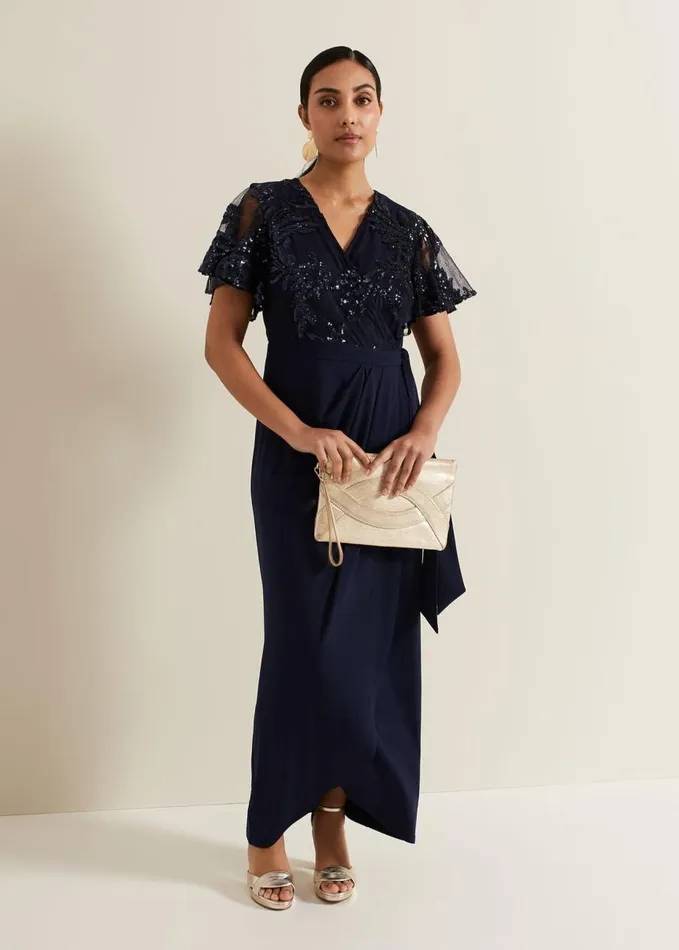 Phase Eight Petite Minty Sequin Bodice Maxi Dress Navy Women Dresses